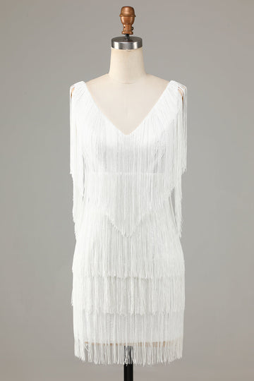 Pretty V-Neck Cross Back Mini Cocktail Dress With Tassel